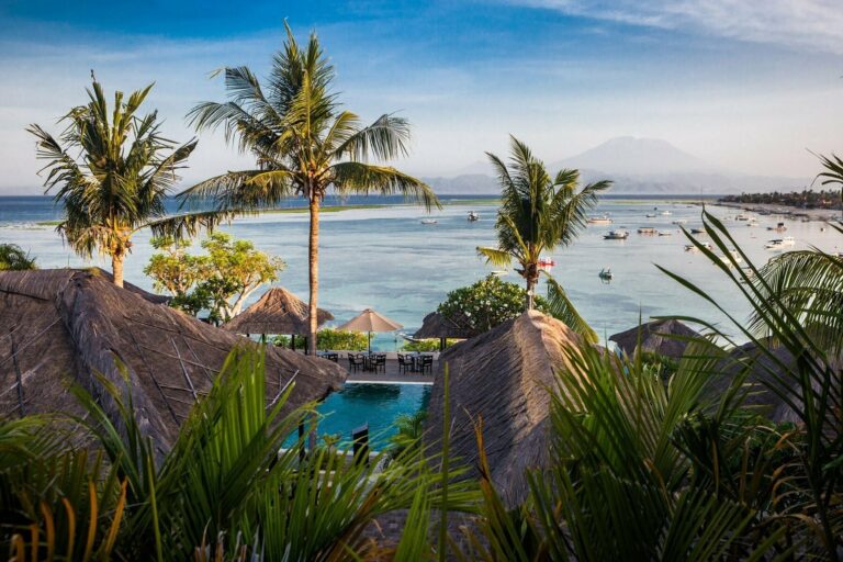 Nusa Lembongan harbour faces Mt Agung, a natural playground for island lovers off the coast of Bali.